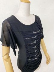 紺】新品 社交ダンス ピンク花柄プリント アシンメトリーカットソー