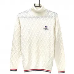 【美品】キャロウェイ タートルネックセーター 白×ネイビー ダイヤ柄編み 裾・袖口2ライン ウール混  メンズ M ゴルフウェア Callaway