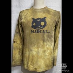 (L)手染め+プリント一点もの MADCAT黒猫長袖Tシャツ「黄茶」（1-336