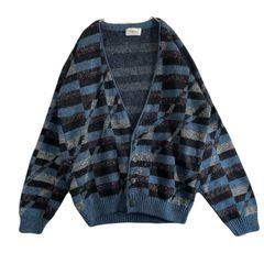 【海外規格M】古着　Protege　カーディガン　ニット　総柄　USA製