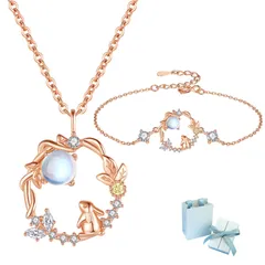 【人気商品】金属アレルギー対策 誕生石 バレンタインプレゼント 種 12 925銀・ピンクゴルード エレガント女性アクセサリー 月うさぎネックレス [シルバーサンダー]