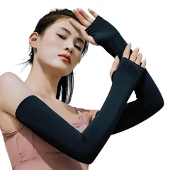 ブラック [SLEEPSINERO] アームカバー レディース 【国際検査機関・UPF50+認証済み】 腕カバー ひんやり 【瞬間冷感】 ロング丈 手の甲までUVカット 紫外線対策 吸湿速乾 滑り止め ストレッチ 日焼け止め 通気 吸汗 無地 軽量 指穴あり