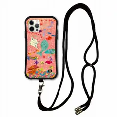 [iPhone15 Plus] スマホショルダー付 iPhone14 i-coronケース アイフォン15 14 Plus 13 Mini 12 11 スマホケース カバー ショルダーストラップ 肩掛け 斜め掛け アニマル柄 桃色海底ハ゜ラタ゛イス カメ マン