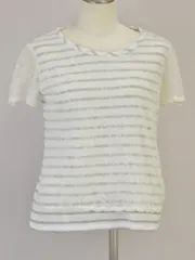 ジルスチュアート JILLSTUART Tシャツ レース ボーダー 花柄 Mサイズ ホワイト×グレー レディース u_s s_z F-S2577のサムネイル