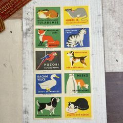 323・【再入荷】マッチラベル ペット 10柄 1965年頃 レア アンティーク ラベルシート 切手趣味週間 コレクション 海外ヴィンテージ 蚤の市 海外アンティーク 図鑑 コレクション ラベル 海外紙物 チェコ 海外ラベル 雑記帳 ハンドメイド日記