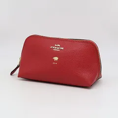 美品 コーチ レッド レザー ゴールド金具 小物入れ メイクポーチ 2000000 NSK OMI