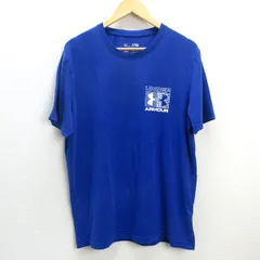 C■アンダーアーマー/UNDER ARMOUR バックプリント/ロゴプリント 半袖Tシャツ【XL】青/MENS■93【中古】