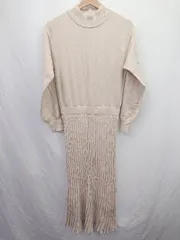 ◇ ⊇ ROPE PICNIC ロペピクニック 無地 長袖 ロング 丸首ニットプリーツワンピース サイズ40 ベージュ系 レディース E  【1508060027542】