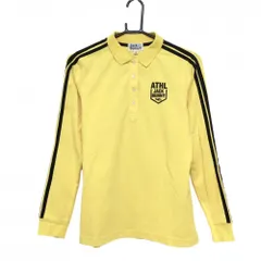 【美品】ジャックバニー 長袖ポロシャツ イエロー×黒 袖2ライン 胸元プリント レディース 2(L) ゴルフウェア Jack Bunny