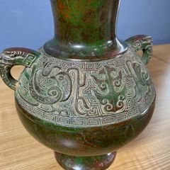 高岡銅器　青銅器　銅製　銅器花瓶　獣耳 花入　アンティーク銅器