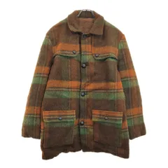 70年代 ウールコート ヴィンテージ チェック ブラウン(メンズ M相当)中古 古着 U4219