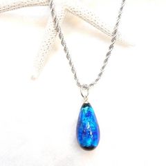 [新品・人気]ステンネックレス‼️アレルギー対応♫ホタルガラス⭐︎しずく型(大)