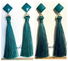 ロングタッセルピアス/イヤリング　グリーン　金属アレルギーの方向け