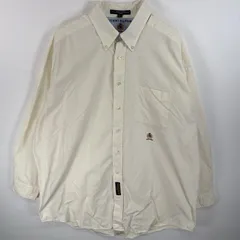 古着 90's/90年代 トミーヒルフィガー TOMMY HILFIGER 長袖シャツ ボタンダウンシャツ ワンポイント ロゴ 刺繍 胸ポケ 17 1/2-33 XL-2XL  ホワイト系 無地 メンズ