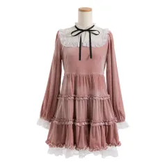 夢展望公式 [新品未使用] ベロアヨークレースワンピース [ピンク] 他カラー別ページ有 dearmyloverose ワンピース その他ワンピース（長袖） 535092-01