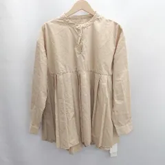 ◇ ◎●未使用●⊂ Bonjour Sagan ノーカラー プリーツ加工 長袖 ブラウス カットソー サイズ F ベージュ系 レディース E  【1502030046267】