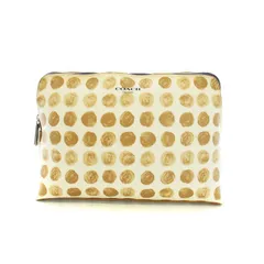 コーチ COACH ポーチ 小物入れ ドット柄 水玉 コンパクト ロゴ PVC 茶 ブラウン 白 ホワイト ■GY11 /MQ