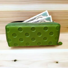 新品　アンジグネ　本革　ブランド　長財布　ドット柄　グリーン　縁起　収納　財布 水玉 財布 なが財布レディース ながさいふ大容量 長財布 本革 ファスナー ブランド GREEN  本革 牛革 箱付き プレゼント ギフト