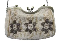 【送料無料】【極美品】2WAY チェーンショルダーバッグ パーティーポーチ ミニバッグ 化粧入れ 花柄レース ビジュー ビーズ スパンコール ■管理番号L28464YER-251017-10（510）