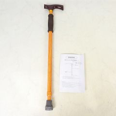 一本杖 光る伸縮杖 木目 約64～92cm アルミ製 介護 歩行補助 CT037