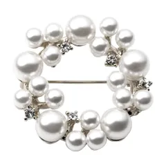 【A：シルバー × ワンサイズ】[Cream dot. クリームドット公式]3タイプ ブローチ フォーマル 卒業式 卒園式 入学式 入園式 セレモニー ママスーツ パール キュービックジルコニア ピン ラウンド型 華やか 大人 上品