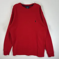 古着 ポロ・ラルフローレン POLO RALPH LAUREN 長袖Tシャツ ロゴ 刺繍 サーマル ワッフル L  レッド 無地 メンズ