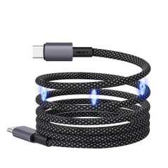 新品 磁気充電ケーブル タイプC USB-C to USB Cケーブル 自動収納【60W/3A PD対応 急速充電 480Mbpsデータ転送 USB2.0】高耐久ナイロン 自動巻き iPhone15シリーズ、磁石 MacBook Pro、Matebook、iP
