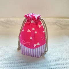 🅝🅔🅦 【 コップ袋 ・ 巾着袋 】りぼん　✖️ ストライプ　／ 女の子　紫　ピンク