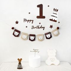【今売れています】お祝い 飾り 飾り 1st 飾り 飾り 子供 写真背景 大人 Birthday 誕生日 誕生日 誕生日 バースデー Party birthdayフェルト生地バナー、かわいいクマのフェルト生地フラッグガーランド、ケーキ、パーティー帽子、1歳の数