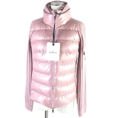 未使用品□MONCLER モンクレール 2023年製 CARDIGAN ダウン切替 WZIP ロゴワッペン付き ニットブルゾジャケット ピンク S ハンガー付き 正規品 レディース