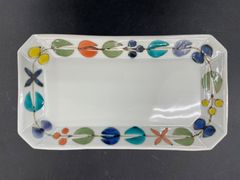 【徳永遊心窯】色絵花繋ぎ 隅切長角皿