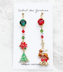 クリスマスてんこ盛り ピアス イヤリング ツリー トナカイ ベル ポインセチア
