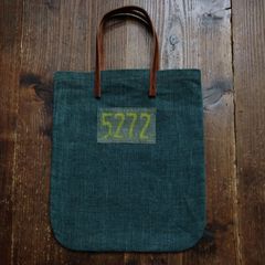 ヴィンテージ生地　古布　本麻　 リメイク トートバッグ　 モスグリーン(本体) ☓ オリーブ(5272)