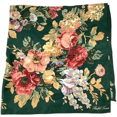 Ralph Lauren ラルフローレン シルク 大判 スカーフ 花柄 グリーン 【中古】MK-1094