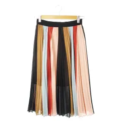 ビーシービージーマックスアズリア BCBGMAXAZRIA スカート プリーツ ミモレ ロング シアー 滑らか 光沢感 薄手 エアリー 切替 マルチカラー 小さいサイズ XXS ピンク /CK24 ☆のサムネイル