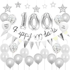 【★数量限定★】Lausatek 100日 バルーン百日 祝い 飾り お食い初め 飾り付け HAPPY 100 DAYS バースデー 誕生日 風船 セット ガーランド 撮影 記念日 デコレーション 女の子 男の子 シルバー