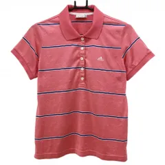 【超美品】アディダス 半袖ポロシャツ ピンク×ネイビー ボーダー 花柄織生地  レディース OT/XG ゴルフウェア adidas