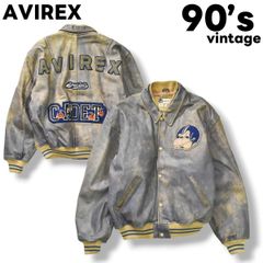 90sヴィンテージ アヴィレックス AVIREX フルレザー セミデコ スタジャン 革ジャン バーシティジャケット ジャンパー ジャケット ブルゾン XL ネイビー メンズ