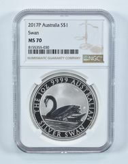 2017 P Atralia 1 Dollar Silver Swan MS70 NGC Brown Label