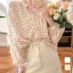 花柄フェミニンブラウス レディース トップス 長袖 春服 秋 10代 20代 30代 韓国ファッション 可愛い カジュア ル大きいサイズ レトロのサムネイル