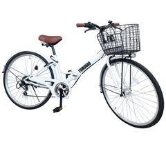 折りたたみ自転車 26インチ シマノ6段変速 カゴ、LEDライト付き - メルカリ