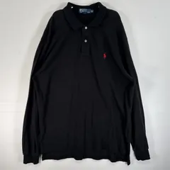 古着 90's/90年代 ポロバイラルフローレン Polo by Ralph Lauren 鹿の子 長袖 ポロシャツ ロゴ 刺繍 2ボタン 大きいサイズ XL  ブラック 無地 メンズ