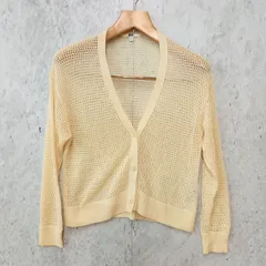 UNIQLO ユニクロ メッシュ ショート カーディガン Vネック 透かし編み コットン 冷房対策 オフホワイト Lサイズ ◎_〇□.