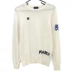 パーリーゲイツ セーター 白×ダークネイビー×ブルー 胸ワッペン ウール100％ ニット  レディース 2(L) ゴルフウェア PEARLY GATES