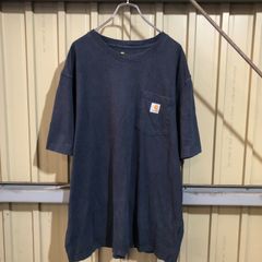 344 Carhartt 半袖 ポケットTシャツ L ネイビー カーハート ロゴ 古着卸 アメリカ仕入
