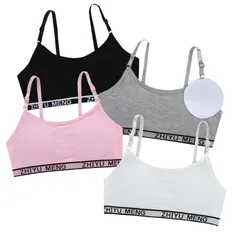 [FARFADET] スポーツブラ ハーフトップ ジュニア ブラジャー カップ付 インナー ガールズ ティーンズ 4枚組 フィットネス (アジャスタータイプ) [アジャスタータイプ] [Free Size]