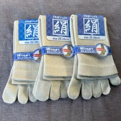 綿絹五本指ソックス25~28cmオフホワイト3足入りかかとなし