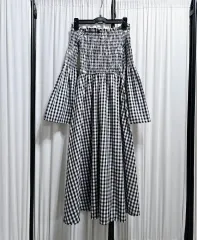 チェック オフショルダー ロング ワンピース 新品