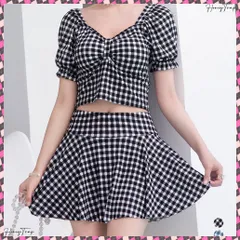 送料無料 水着 レディース 盛れる水着2点セット ギンガムチェック セパレート水着 レディース 露出控えめ ハイウエスト パンツ付きミニスカート 2点セット水着大人可愛い 海水浴スイムウェア 上下セット水着 リゾート水遊び水着