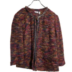 Kim ニットジャケット レディース L バーガンディ マルチカラー 羽織り 肩パッド 古着卸 アメリカ仕入 a612-7179